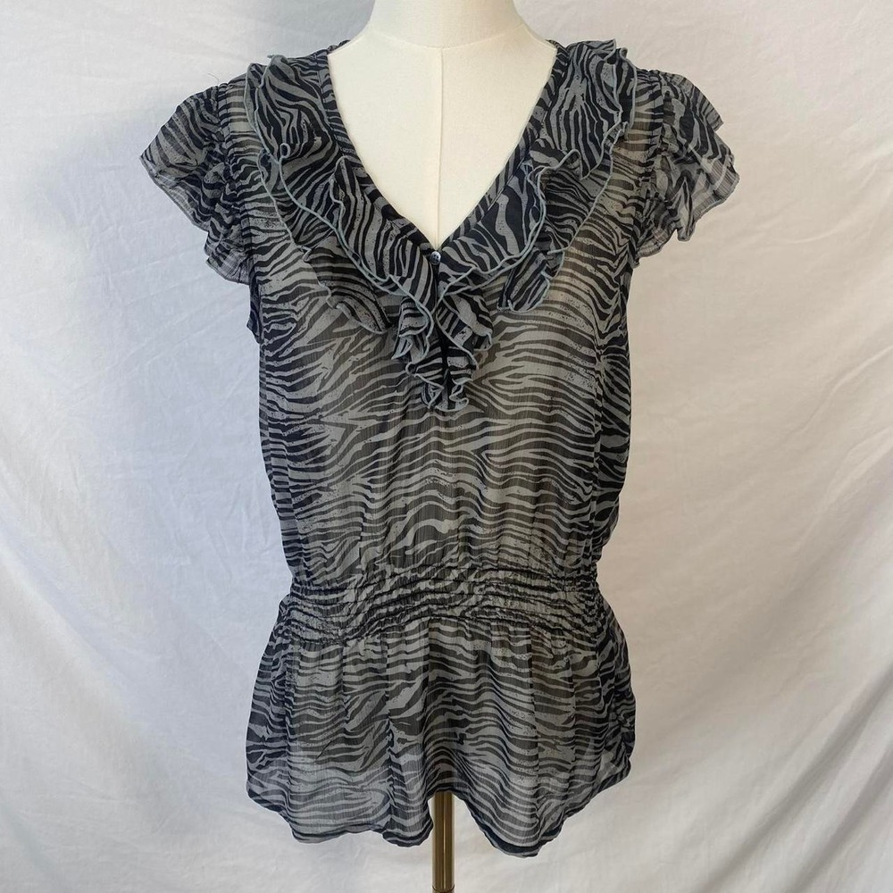 Miley Cyrus Max Azria black grey zebra print sheer animal top size large